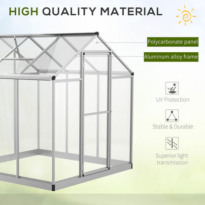 Outsunny 6' x 6' Greenhouse for Outdoors, Polycarbonate Greenhouse with Rain Gutter and Roof Vent, Aluminum Walk-in Green Houses for Outside Patio Backyard Garden