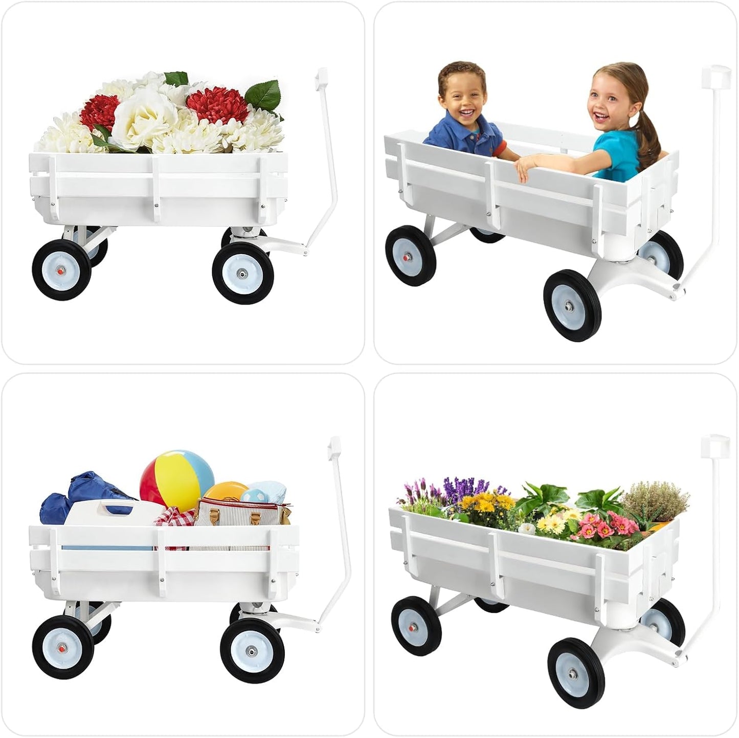 All Terrain Wagon,Heavy Duty 33Inch Sport Cargo Wagon with Removable Wooden Side Panels,Big Tires and Wide Grip Handle,Ideal for Weddings and Flower Girls,White