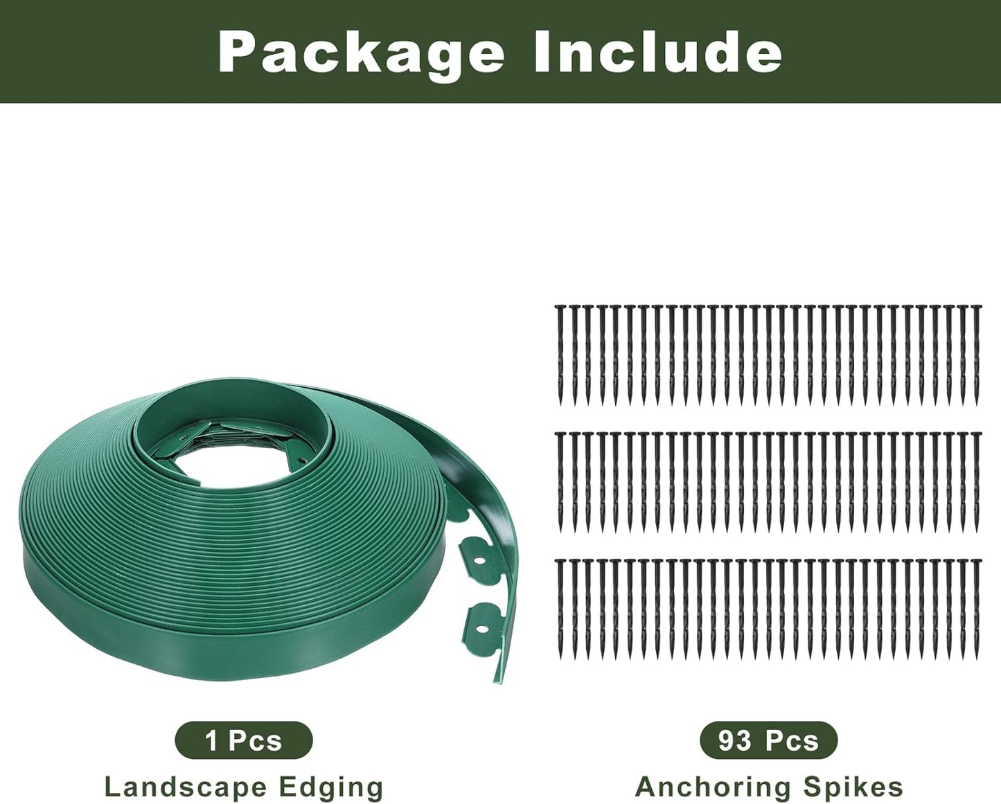 uxcell Landscape Edging, 1Pcs 100FT x 2" - No Dig Garden Edging Kit with 93 Stakes, Landscape Edging Border for Garden Lawn Flower Bed Yard Grass (Green)