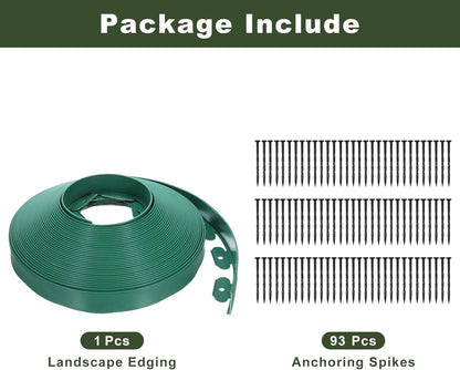 uxcell Landscape Edging, 1Pcs 100FT x 2" - No Dig Garden Edging Kit with 93 Stakes, Landscape Edging Border for Garden Lawn Flower Bed Yard Grass (Green)