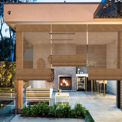 LETAU Wood Window Roman Shades, Bamboo Light Filtering Window Blinds for Outdoor Garden, Patio, Arbor, Porch, Pattern 7