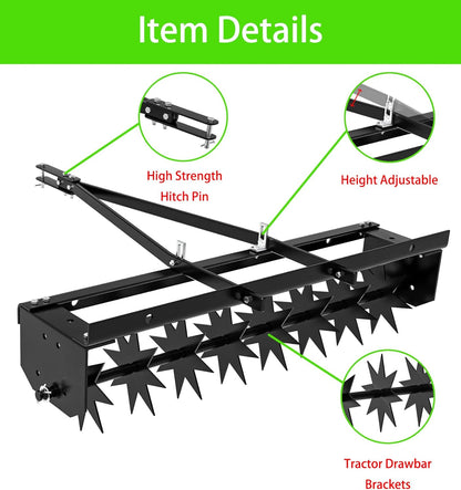 32" Rolling Lawn Aerators,Push Lawn Aerator Tool,Manual Tow Behind Aerator Tool Roller with 8 Spikes for Lawn,Yard Patio and Garden- Black