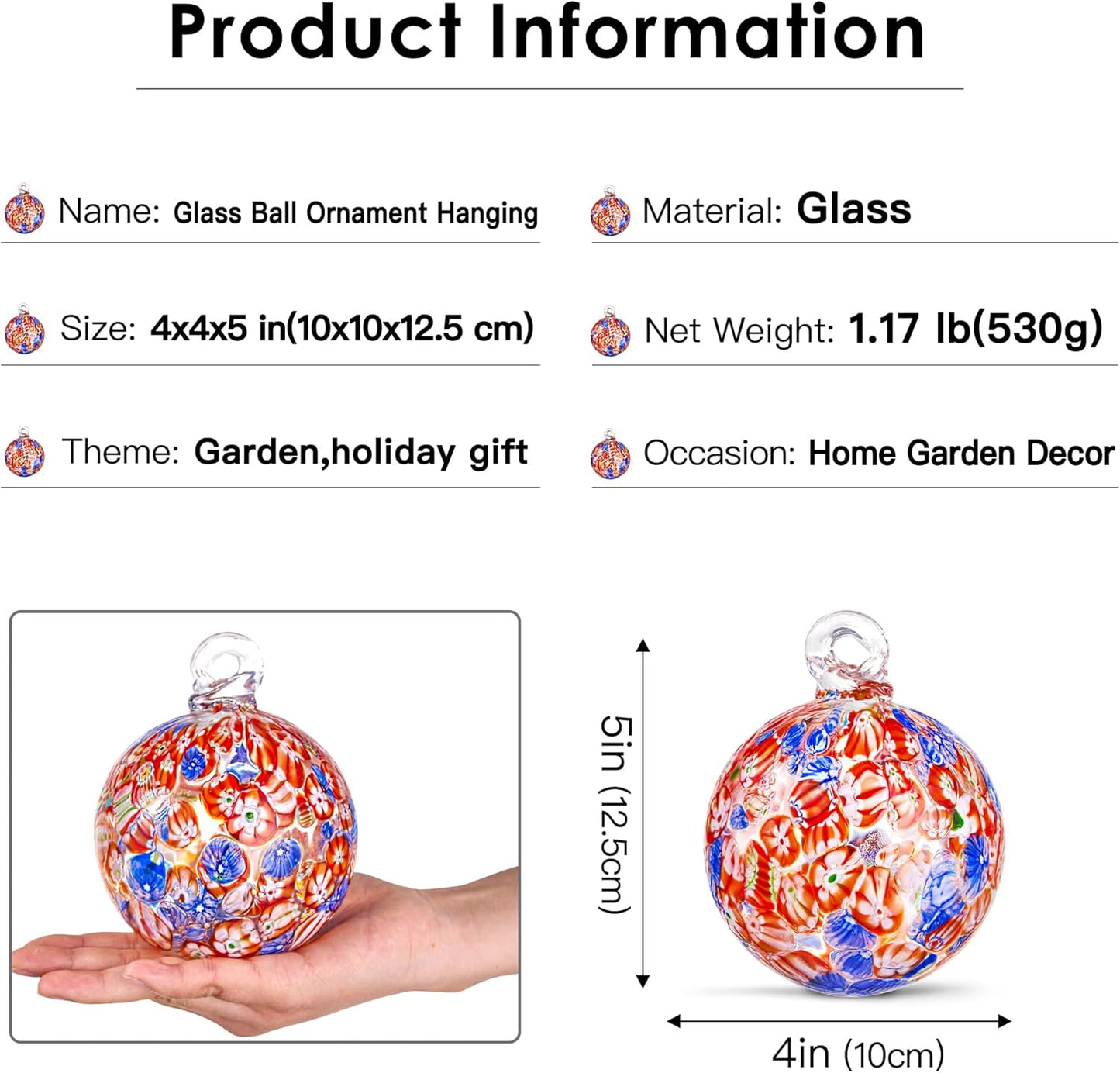 EUSTUMA Hand Blown Glass Witch Ball,Glass Ornament Hanging Garden Gazing Ball Indoor Outdoor Home Décor. (2)