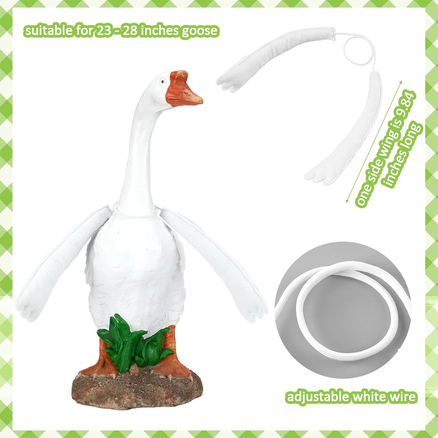 Poseable Goose Wings for 23''-28" Porch Goose Adjustable White Wire Geese Arm Wings Costume Accessories for Front Porch Lawn Patio Yard Decoration