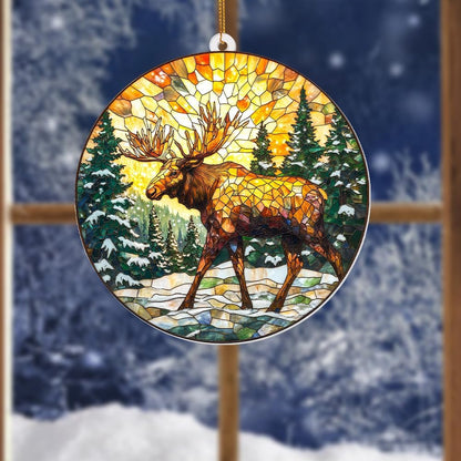 Stained Glass Style Acrylic Moose Ornament 2025 - Rustic Cabin Christmas Tree Ornament, Wildlife Suncatcher Window Hanging, Winter Holiday Decor Gift for Nature & Outdoor Lovers, Shatter(Sun-23)