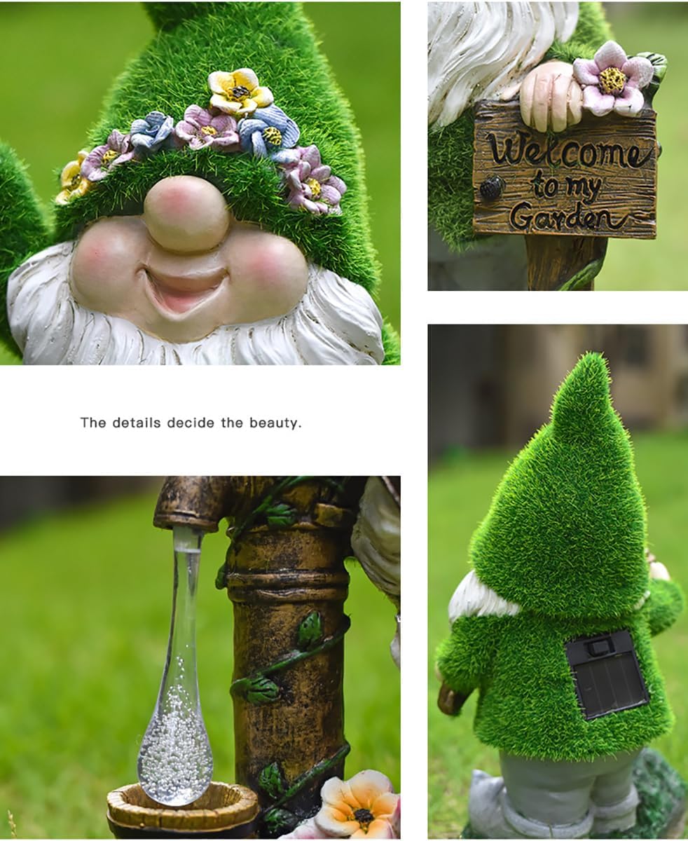 VINIUSIKI Solar Garden Gnome Statues with Lantern Light, Easter Outdoor Decorations for Porch Patio, Gifts for Women and Men, Decorative Resin Statue for Outdoor Patio Yard