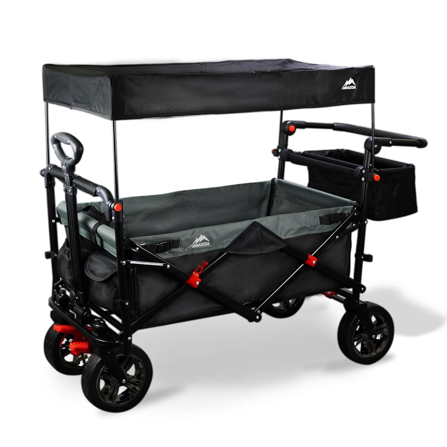 Foldable Wagons with Removable Canopy, Seat Belts, Reversible Handlebar, Removable Canopy, 220lbs Weight Capacity, Folding Wagon for Ages 1+ Years Suitable for Family Travel, Cargo