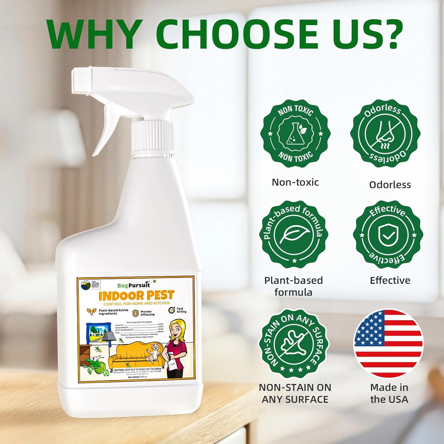 Bed Bug Spray 24 Oz, Carpet Beetle Killer, Indoor & Outdoor Bug Control for Mite, Ant, Spider and Flea, Plant Extract Based Non Toxic Bed Bug Killer, Child & Pet Safe