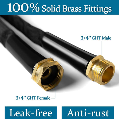 Garden Hose 75ft, Made of TPE(Not PVC), Ultra-Light & Flexible Water Hose with Solid Brass Fittings, Non-Shrinking, Easy to Storage, Drinking Water Safe Material, All-weather, Black, Newbox
