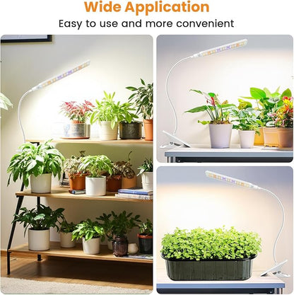 Kullinss Grow Lights for Indoor Plants with Clip, 10W 57 LEDs White Plant Lights for Indoor Growing with 6/12/16H Timer, 3 Color Modes, Full Spectrum Sunlike Plant Growing Lamp for Bonsai, Herbs