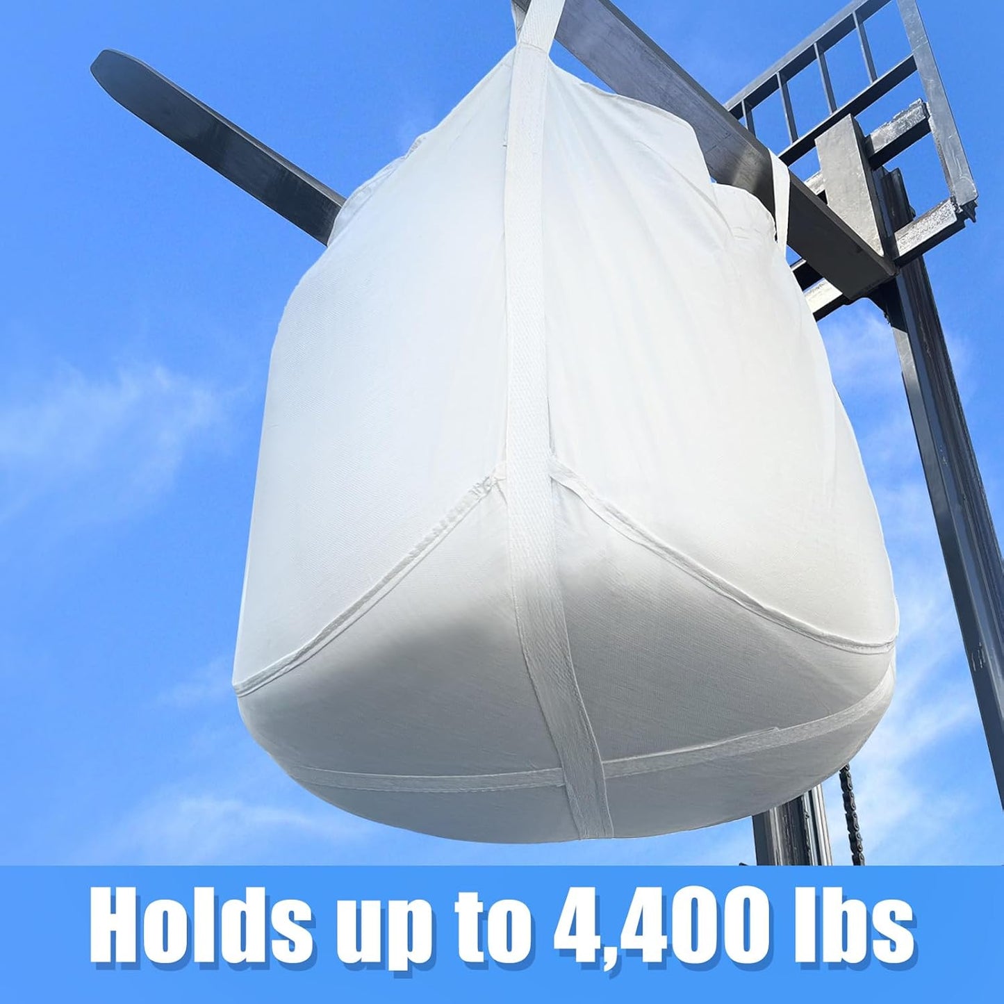 FIBC Bulk Bag - 4400 lbs Capacity, 35x35x43 inches, Polypropylene (PP), Open Top, White, Rectangular, Reusable, 10-Pack