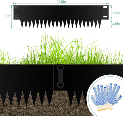 12 Inch Height Galvanized Steel Landscape Edging, 20Ft Metal Garden Edging Border with 6 Clips - Rust-Resistant Lawn Edging for Yard (40" L x 12" H, Black)