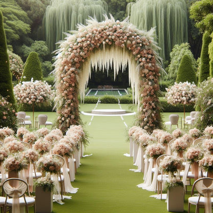 8’ Metal Garden Arch Arbor for Wedding, Bridal Party, Various Events, Garden Archway or Focal Point with/Without Climbing Plants Vines Flowers or Festival Decorations White