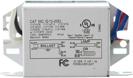 IG13-20EL Magnetic Fluorescent Ballast, 1-Lamp, T8 F20T8, 20W, 120V