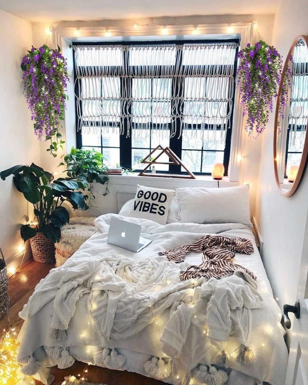 Artificial Hanging Plants with Lights Fake Monkey Plants Wall Decor Fake Outdoor Hanging Plants Hanging plants for Room Wedding Proch Yard Outdoor Home Wall Kitchen Bathroom Indoor Decoration(Purple)