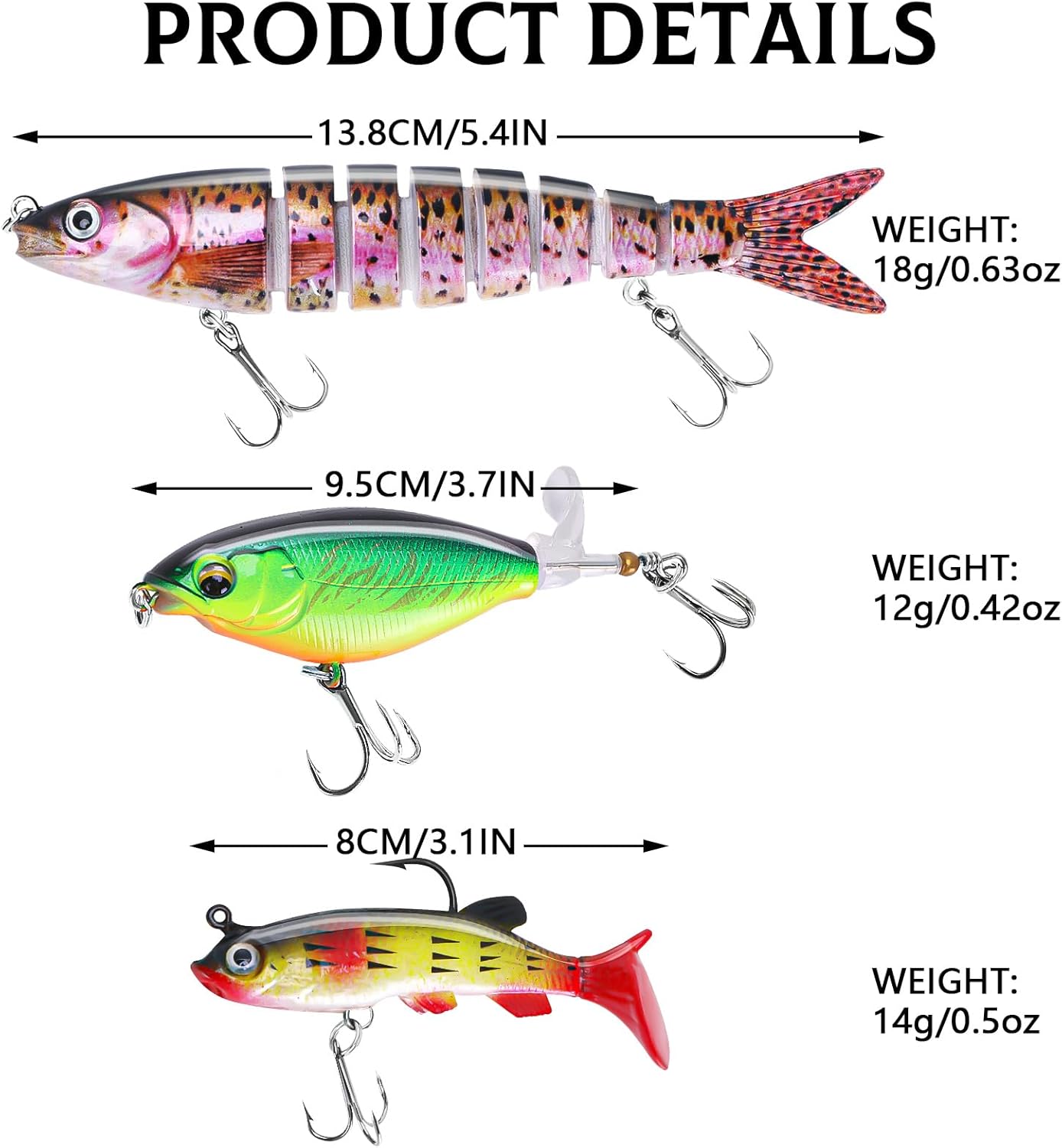 6PCS Swimbait Kit ，Realistic Bait and Surface Bait with Realistic 3D fisheye and Multi Joint Swimming Movements, Perfect for Saltwater and Freshwater Fishing Kits