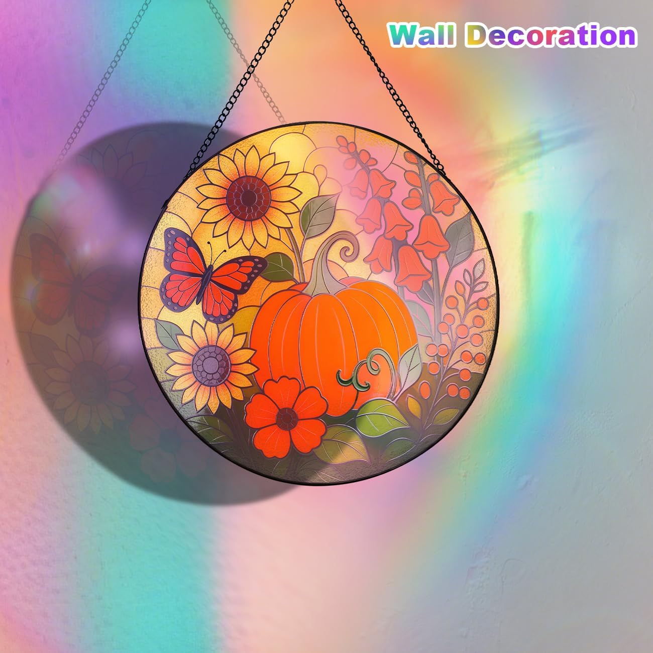 Pumpkin Suncatcher for Window Hanging - Stained Glass Window Hanging, Pumpkin Decor for Garden,Wall, Balcony, Fall Gift for Halloween(12 Inch)