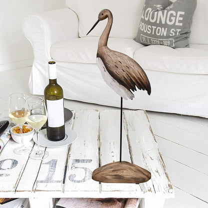 Morning View Wooden Crane Decor Wood Sea Birds Statue Bird Figurines Seabird Statue Standing Cranes Decorations Coastal Sculpture Nautical Beach Ocean Home Table Garden Yard Lawn Outdoor 24.5 Inch