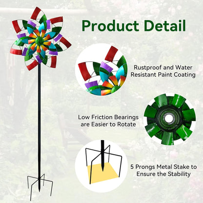 24" Dia Large Wind Spinner, Colorful Metal Wind Sculptures 83.5" Height Heavy Kinetic Windmill with 5 Prong Stake for Outdoor Patio, Yard and Garden, Ideal Gift for Family Friend