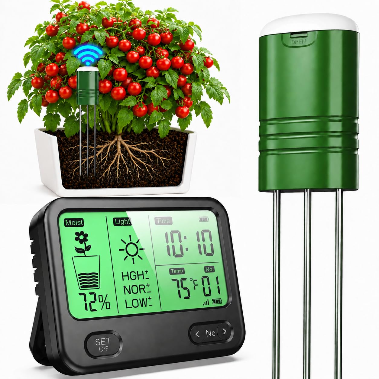 Soil Moisture Meter for Plants,4-in-1 Wireless Soil Tester,Soil Thermometer/Moisture/Sunlight