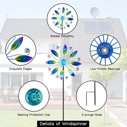 Metal Wind Spinners Outdoor 10” Dia Wind Spinners for Yard and Garden Kinetic Windmill Waterproof Wind Sculptures & Spinners for Patio Lawn Decor(37.8” H)