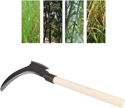 Weeding Sickle, High Manganese Steel Double Sickle Gardening Multipurpose Manual Agricultural Weeding Tools for Gardening Tools (Single Cutter Head, Wooden Stick)