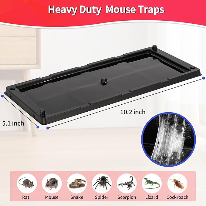 LULUCATCH Sticky Mouse Trap, 96 Pack Large Glue Traps, Pre-Baited Heavy Duty Non-Toxic Bulk Glue Boards Mouse Traps Indoor for Mice, Snakes, Rat, Insects, Cockroaches & Spiders, Pet Safe Easy to Use