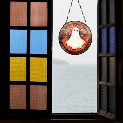 6.3 Inch Stained Glass Window Hanging, Stained Glass Suncatcher with Metal Chain, Handmade Sun Catcher Decoration for Window Garden Home Christmas & Birthday Gifts Holloween Gifts