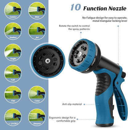 Garden Hose 100FT, Water Hose with 10 Function Nozzle, Garden Hose Metal with Leak-proof Connectors, No-Kink, Lightweight, Puncture-proof, Pet-proof, Sturdy, 550PSI, Hose for Outdoor, Yard