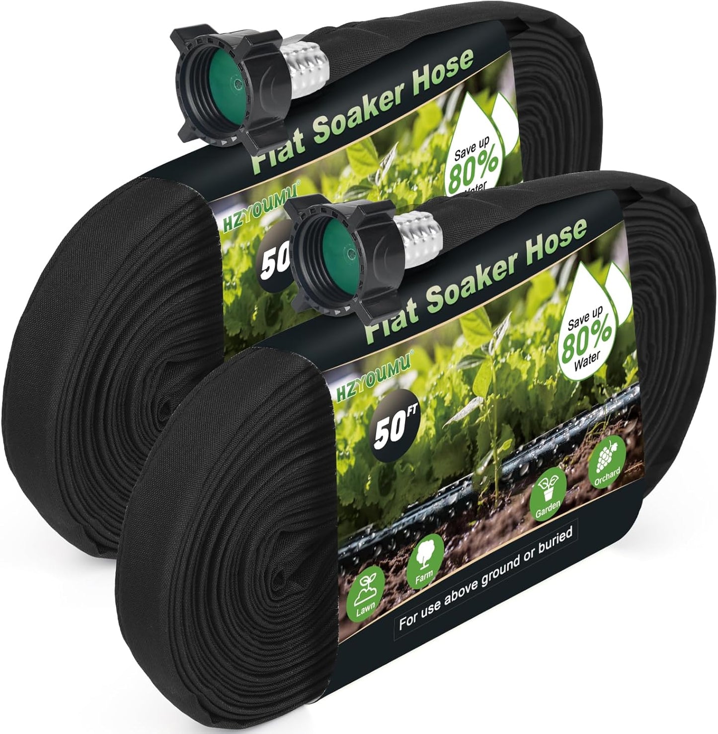 Flat Soaker Hose 100FT(50FT*2) for Efficient Watering Tree Durable Double Layer Design for Gardens Lawns and Vegetable Fields (100FT)