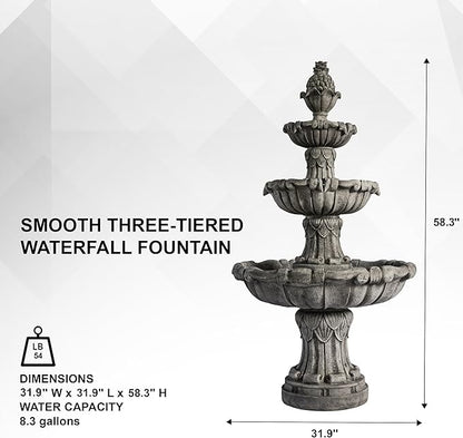 58.3" 3-Tier Outdoor Freestanding Water Fountain - Classic Leaf Design, Large Bird Bath with Pump - Ideal for Yard, Lawn and Garden Décor