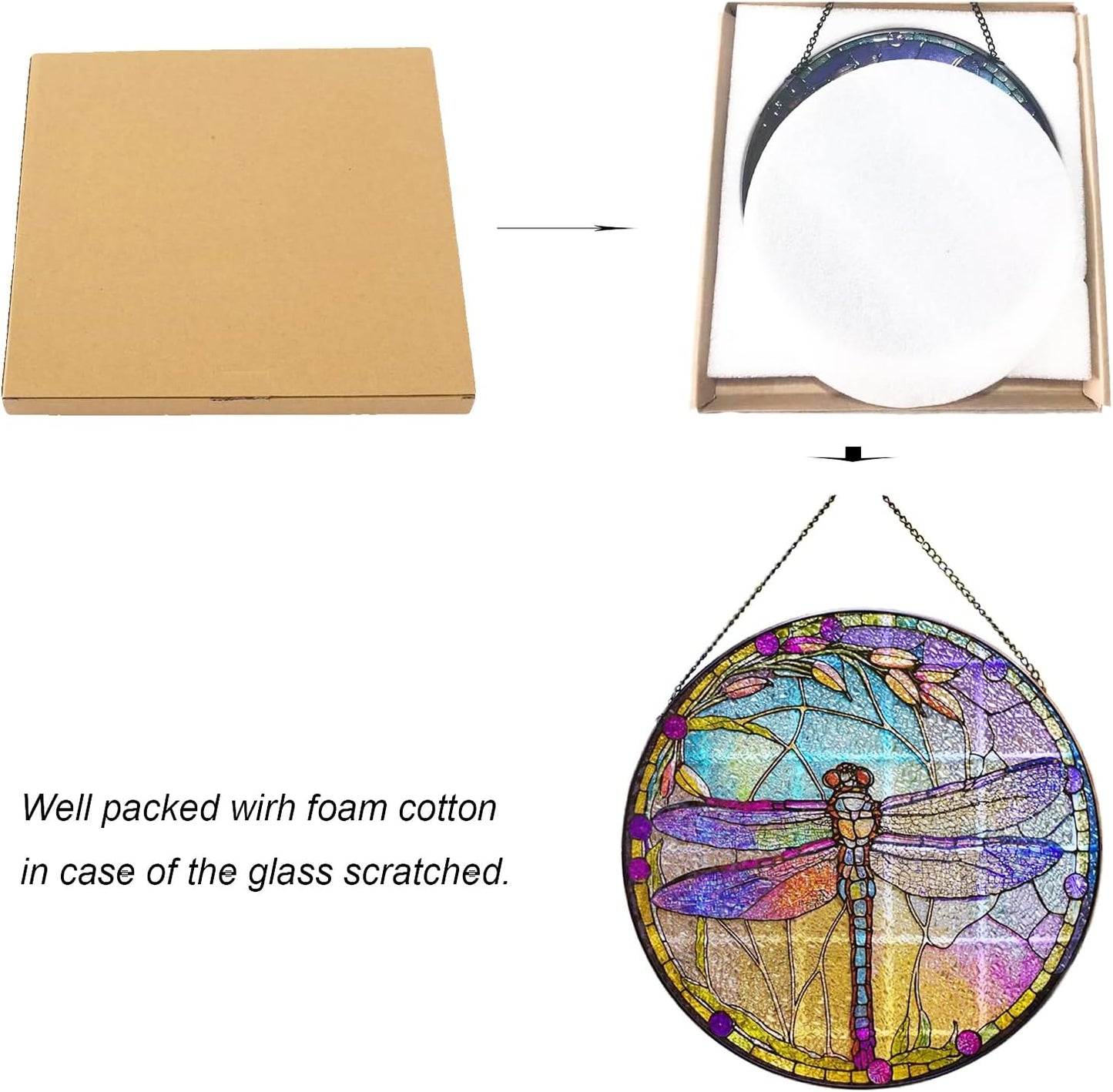 Generic Dragonfly Stained Glass Suncatcher Artistic Window Hanging,7.8” Hand-Painted Glass Panel Wall Home Decor,Gift for Women Garden Decor Suncatcher (Dragonfly), BL009
