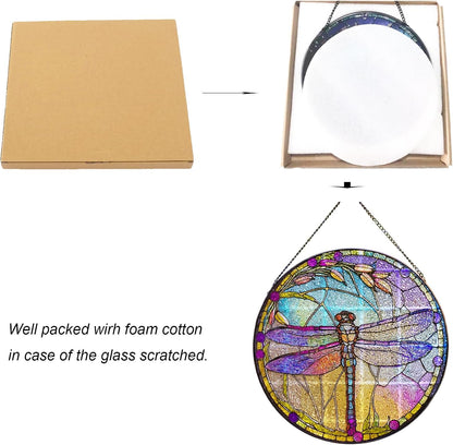 Generic Dragonfly Stained Glass Suncatcher Artistic Window Hanging,7.8” Hand-Painted Glass Panel Wall Home Decor,Gift for Women Garden Decor Suncatcher (Dragonfly), BL009