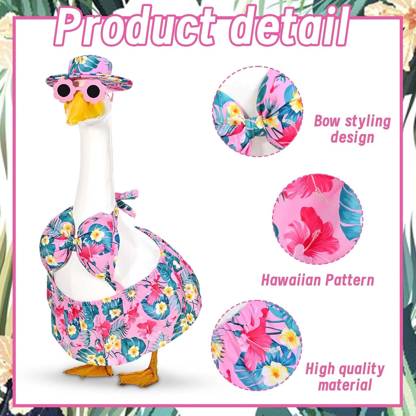 Summer Goose Outfit Porch Goose Outfits Bikini Goose Clothes Hawaiian Porch Goose Clothes for 23" Cement Plastic Goose Outdoor Garden Yard Patio Decor (Pink)