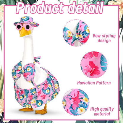Summer Goose Outfit Porch Goose Outfits Bikini Goose Clothes Hawaiian Porch Goose Clothes for 23" Cement Plastic Goose Outdoor Garden Yard Patio Decor (Pink)