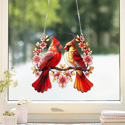 Acrylic Window Hanging Cardinal Suncatcher Decor,Red Bird Suncatcher Panel Outdoor Wall Art Stained Panel Hangings Gift for Home Garden Ornament for Birds Lover