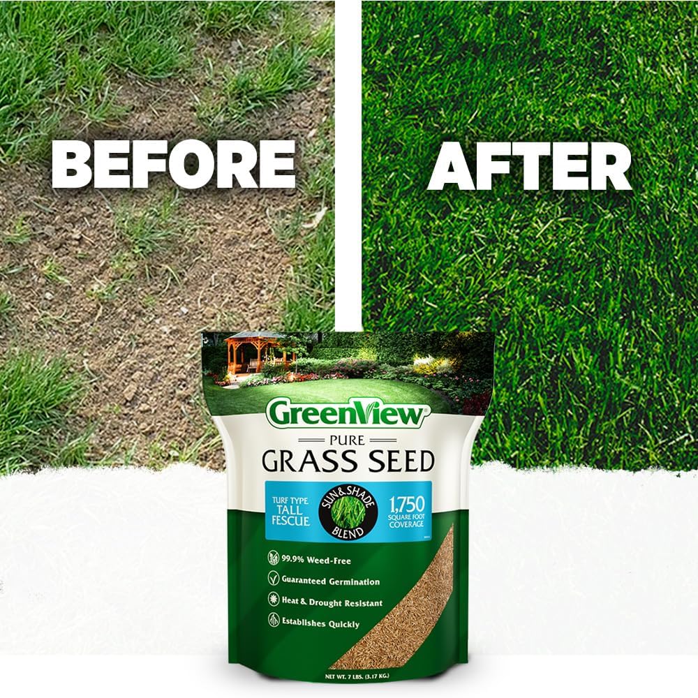 GreenView Pure Grass Seed Turf Type Tall Fescue Sun & Shade Blend, 7 lb. Bag – Covers up to 1,750 sq. ft.