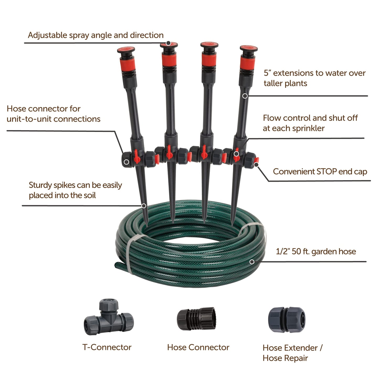 Eden 98063 Multi-Adjustable Flex Design Above Ground Irrigation Garden Sprinkler System, Sprinkler