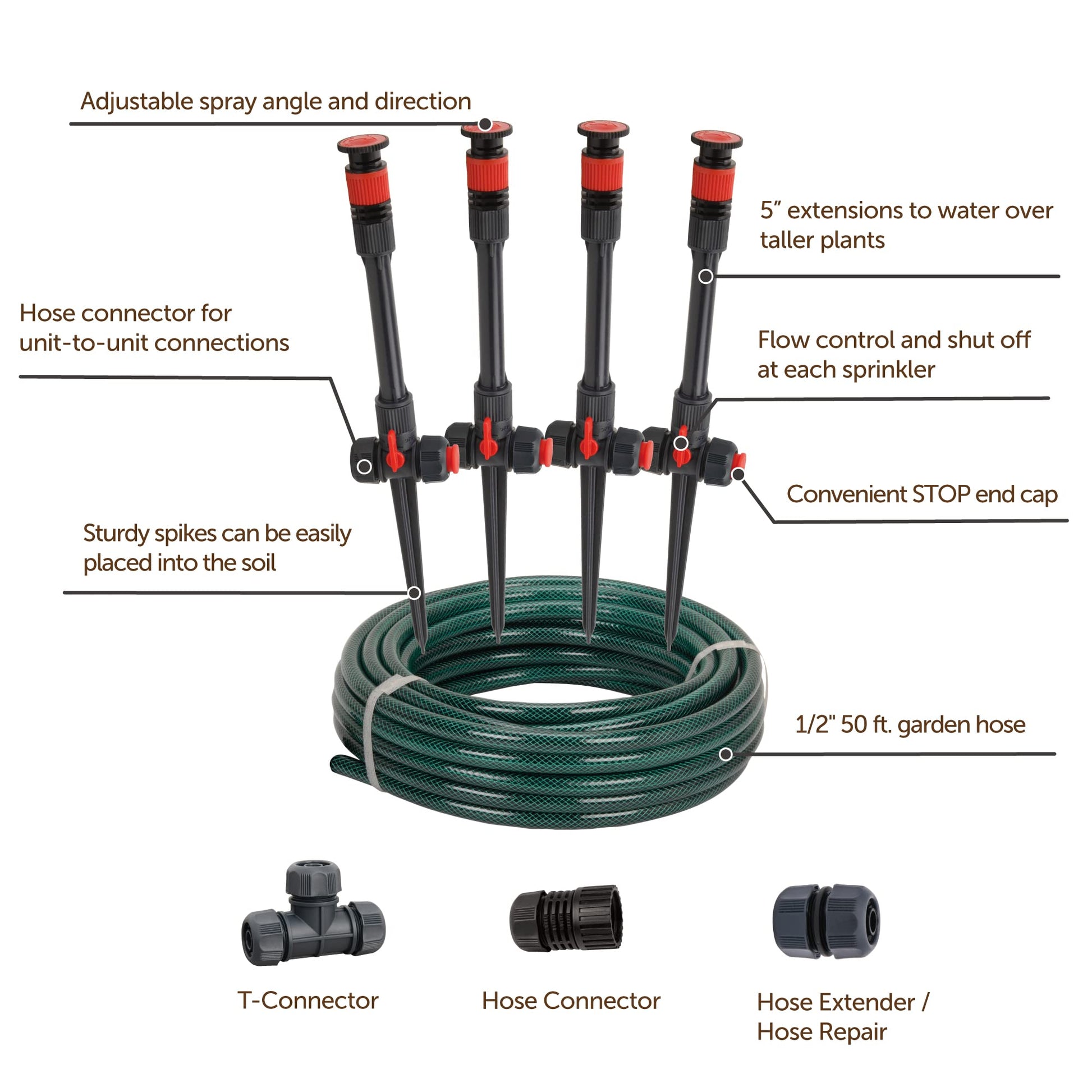 Eden 98063 Multi-Adjustable Flex Design Above Ground Irrigation Garden Sprinkler System, Sprinkler