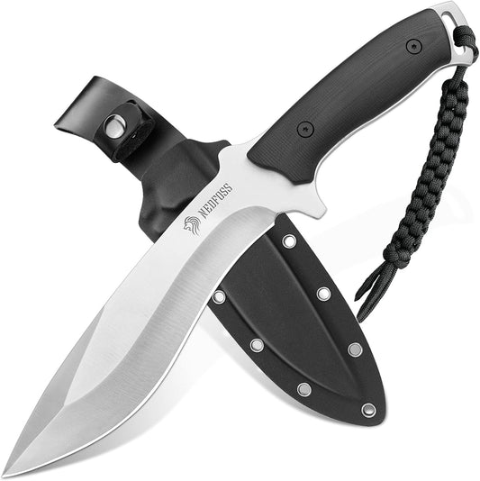 NedFoss Kukri Survival Knife with Sheath, 6" Full Tang Fixed Blade Hunting Knife with G10 Handle for Outdoor, Camping and Survival, Camping Gifts for Men