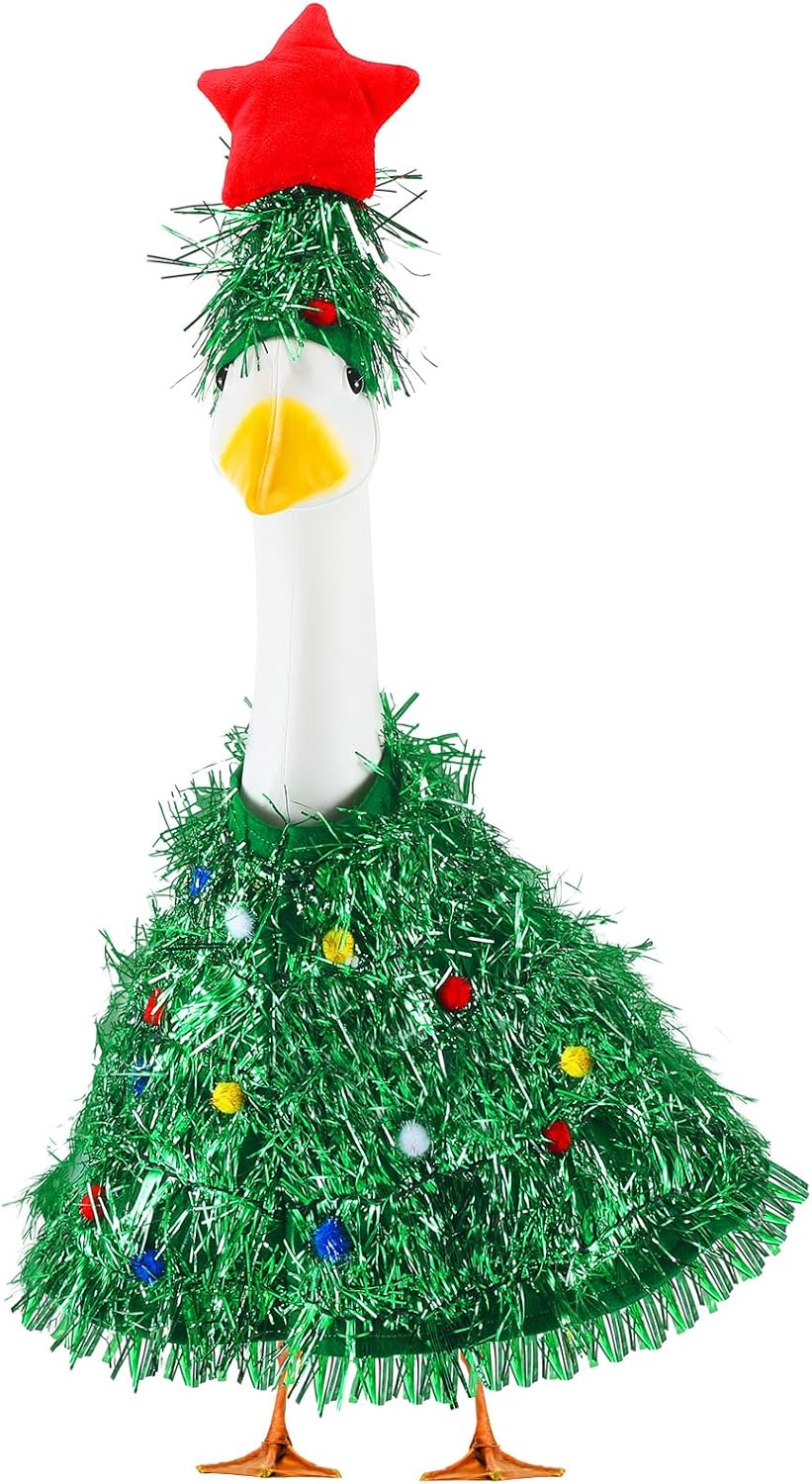 Abbylike Christmas Tree Goose Outfits Christmas Costume for Porch Goose 23 Inch Lawn Yard Patio Statue Outdoor Holiday Outfit Clothes Decoration