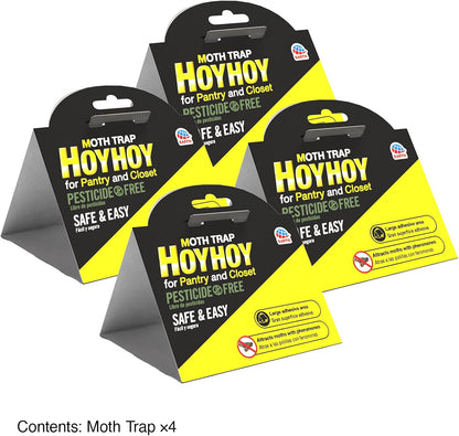 HOY HOY Pheromone-Infused Glue Traps – 4 Traps (2 Packs), Effective for Pantry & Closet Moths, Dual Hanging/Placement Options, Lasts Up to 3 Months