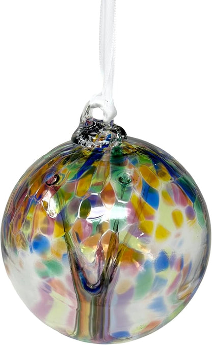 Multicolor Tree of Life Glass Globe - Small 3.5 inch Hand Blown Handmade Hanging Garden Gazing Ball Indoor Outdoor Home Décor