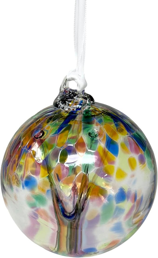 Multicolor Tree of Life Glass Globe - Small 3.5 inch Hand Blown Handmade Hanging Garden Gazing Ball Indoor Outdoor Home Décor