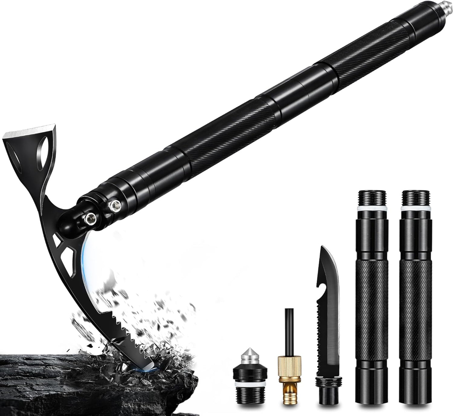 Pick Axe 8 in 1, Folding Pickaxe Mattock with Multi-Purpose Garden Hoe and Survival Knife, Stainless Steel Pick Axes for Digging, Ice Chipping and Weeding