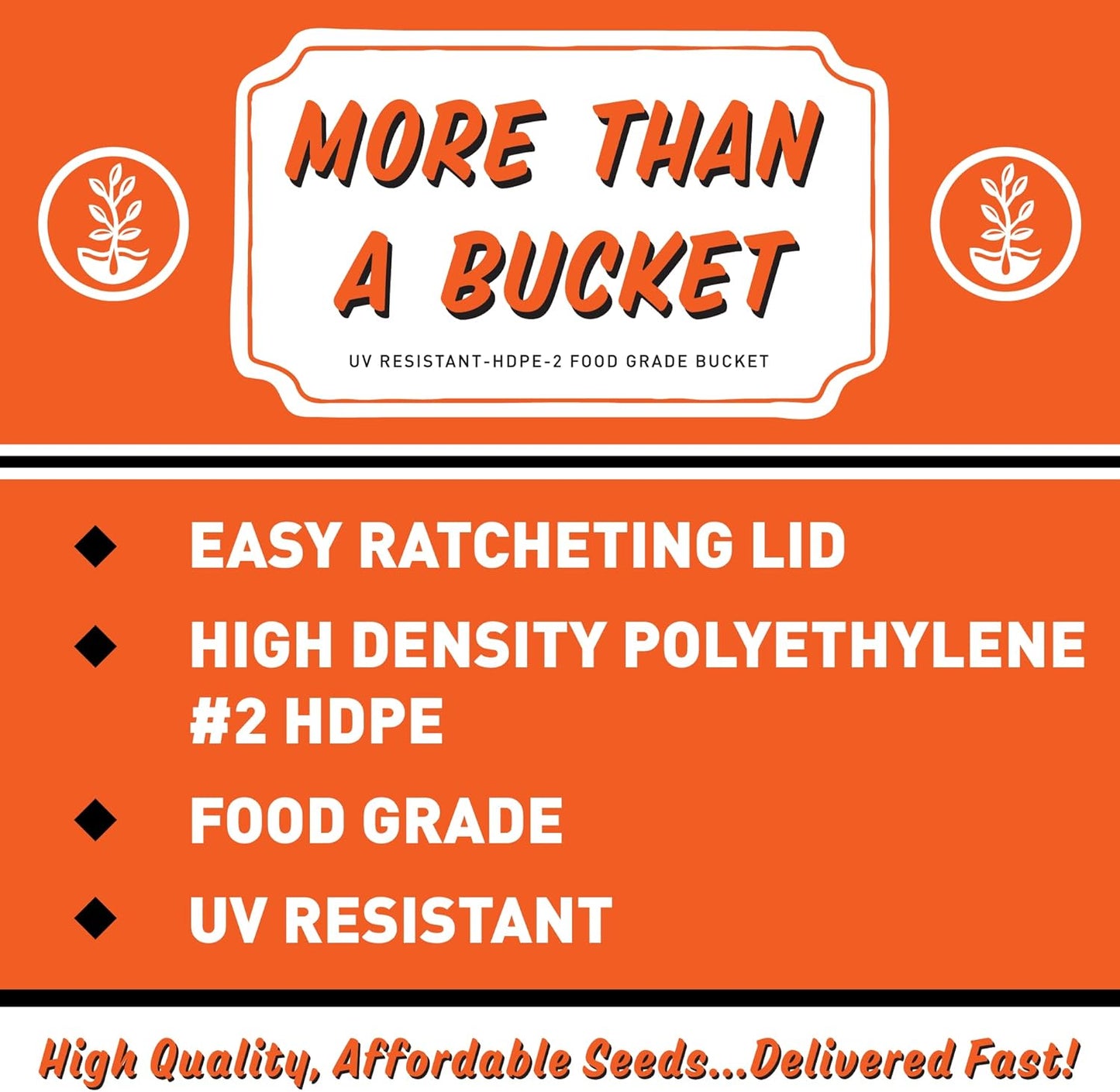 5 Gallon Bucket with Easy On/Off Ratcheting Lid - 3 Buckets - HDPE, Food Grade, BPA Free - Gardening & Composting Info - All Purpose Pail