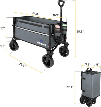 Collapsible Wagon Cart with Wheels Foldable - Folding Utility Heavy Duty Wagons Carts for Grocery Sports Garden Shopping Camping Wheelbarrows (Gray, 120L)