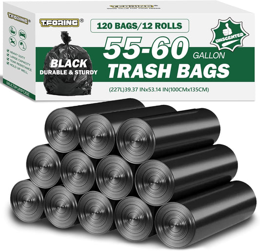 55-60 Gallon Black Trash Bags 120 Count - 40''x53'' Extra Large 50+ Gallon Garbage Bags,Unscented