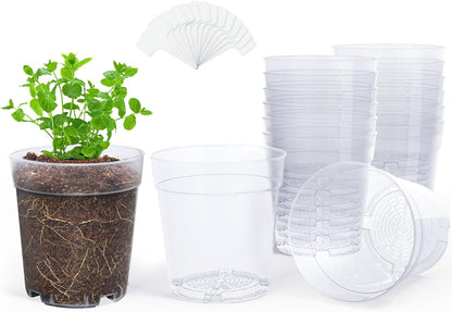 homenote Clear Nursery Pots for Plants,6.7 Inch Plant Pot for Planting Plastic Seedling with Drainage Holes Seed Starter Flower High Transparency with 20 Labels (15 Pack)