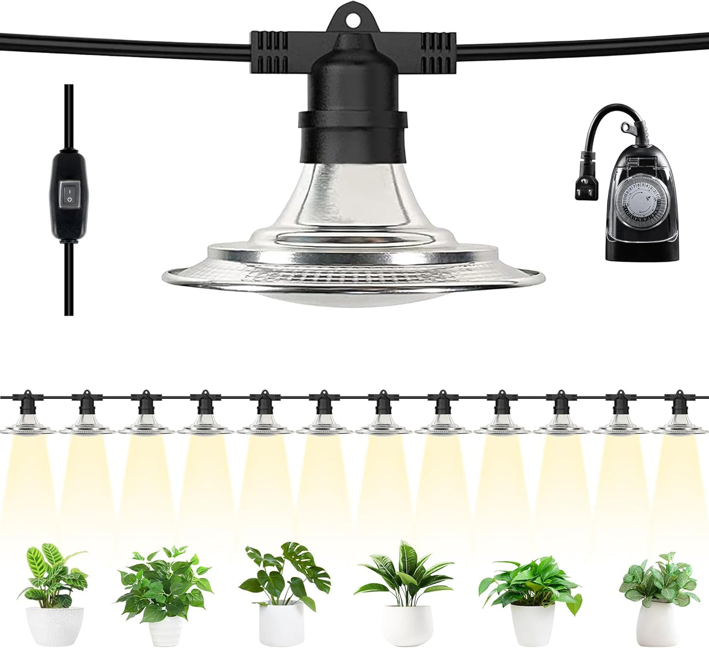 Outdoor LED Grow Lights, Waterproof String Plant Growing Light, Full Spectrum Growth Light with Timer, Suitable for Garden, Farm, Flower, Seedling Greenhouse Grow Light (12 Lights)